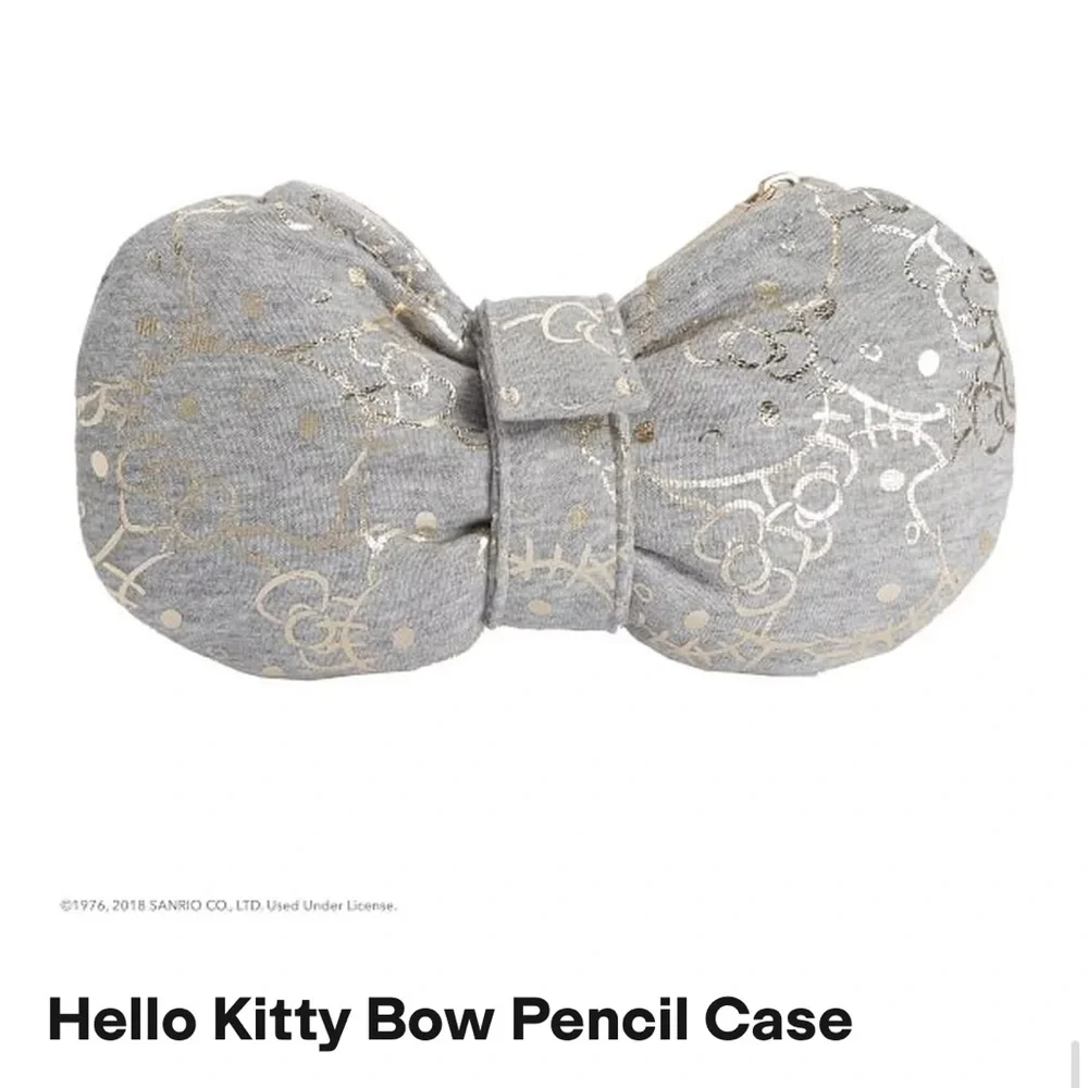 Pottery Barn Sanrio Hello Kitty Bow Gray Gold Metallic Pencil Pouch Case